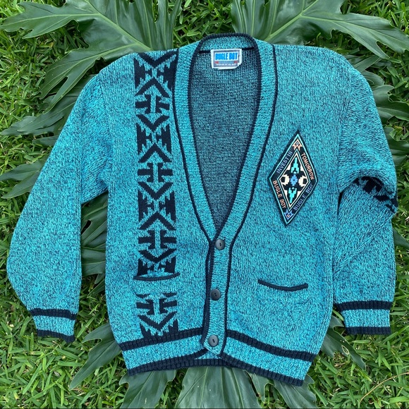 Vintage Bugle Boy 3 Button Front Teal Cardigan - Picture 5 of 8